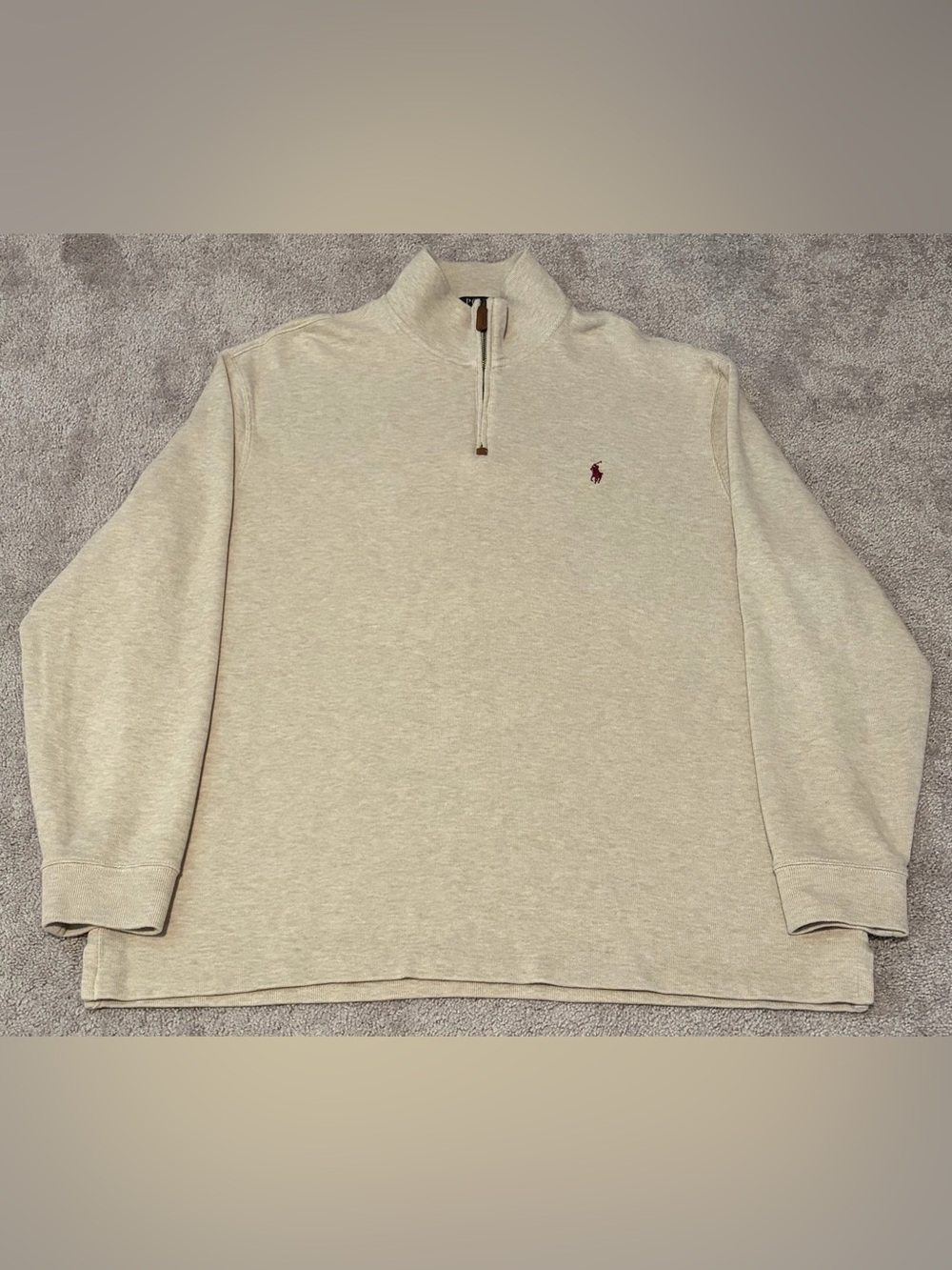 Polo Ralph Lauren Men's Oatmeal Long Sleeve 1/4 Zip Preppy Pullover Size 2XL